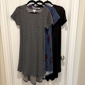 Set of LuLaRoe Dresses Black & White (XS), Blue Aztec (XXS) and Black (XXS)